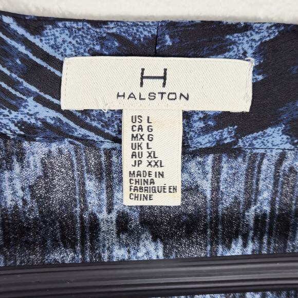 H by Halston Blouse Blue Abstract Size XL Office Chic Bold Print - Picture 8 of 8